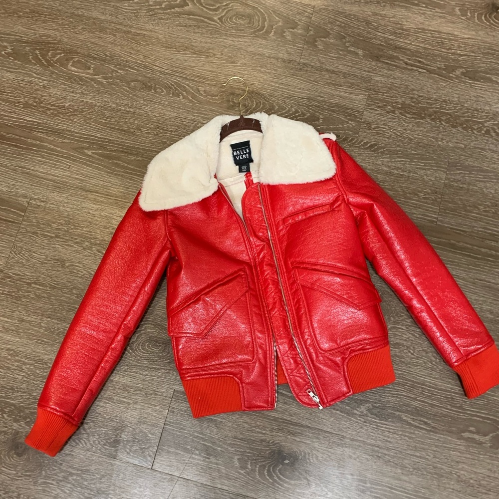 Trade only @stylestarlet DO NOT BUY Belle Vere Red bomber jacket with fur lining